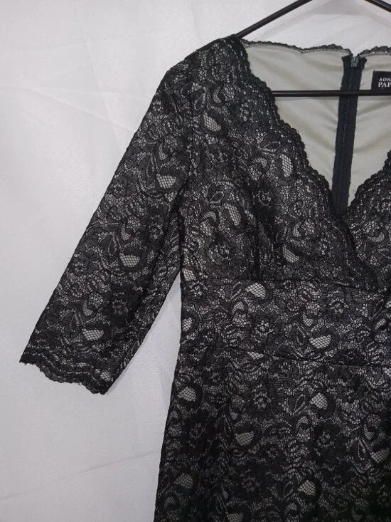 Adrianna Papell Black V Neck Lace Sheath Dress NWT Size 10 Cocktail Party Formal - Picture 2 of 14